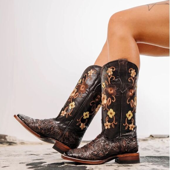 Rock'Em Shoes - Rock’em Square Toe Cowgirl Boots Floral Daisies Size 9 / 25.5